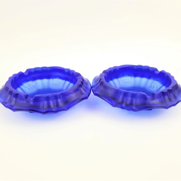Other - Set of 2 Cobalt Glass Heavy Cigarette Ashtrays